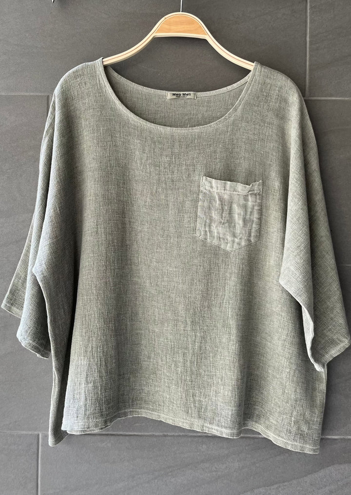 Meo Linen Boxy Pocket Tee (Olive)