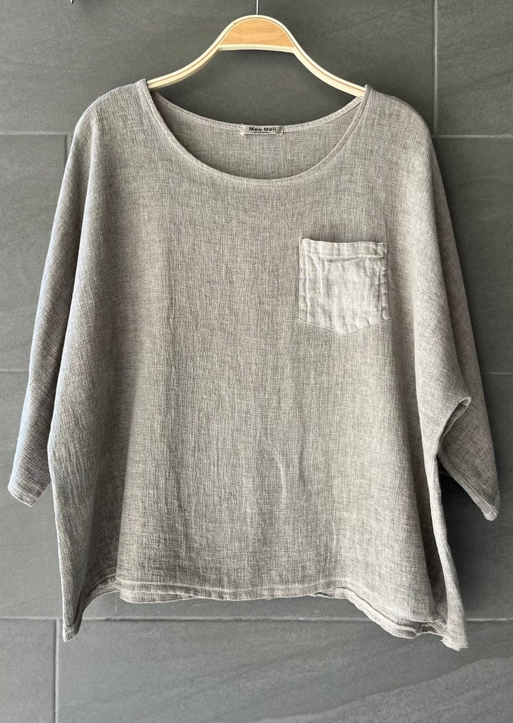 Meo Linen Boxy Pocket Tee (Taupe)