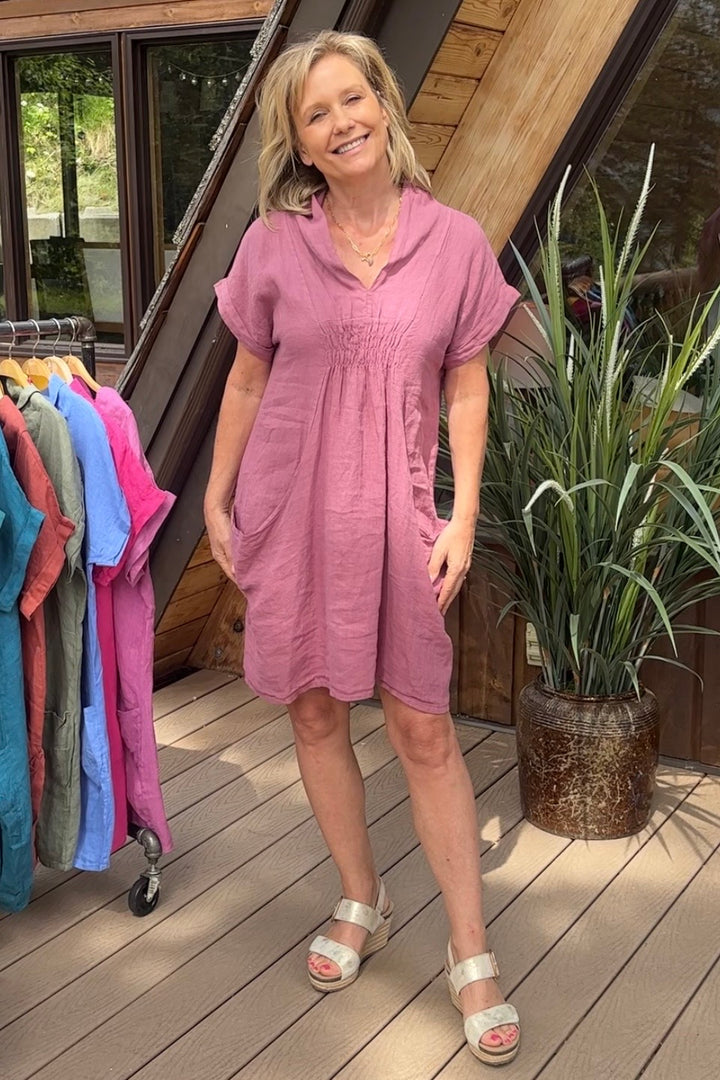 Meo Linen Pocket Dress (Dark Pink)