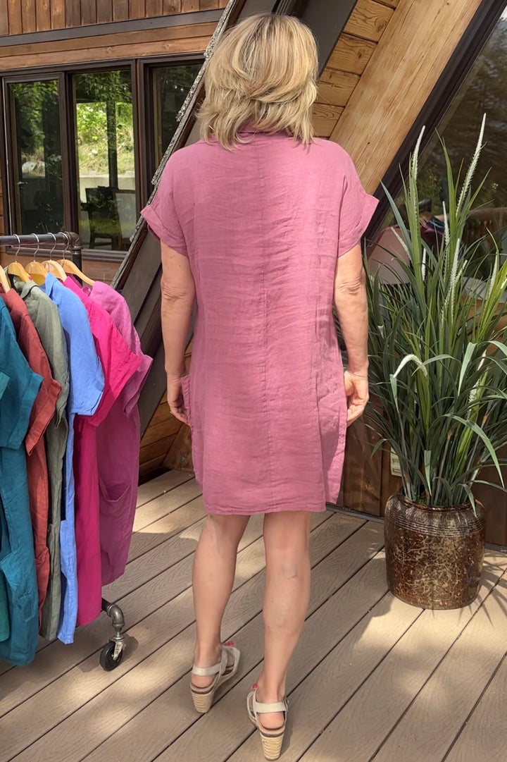 Meo Linen Pocket Dress (Dark Pink)