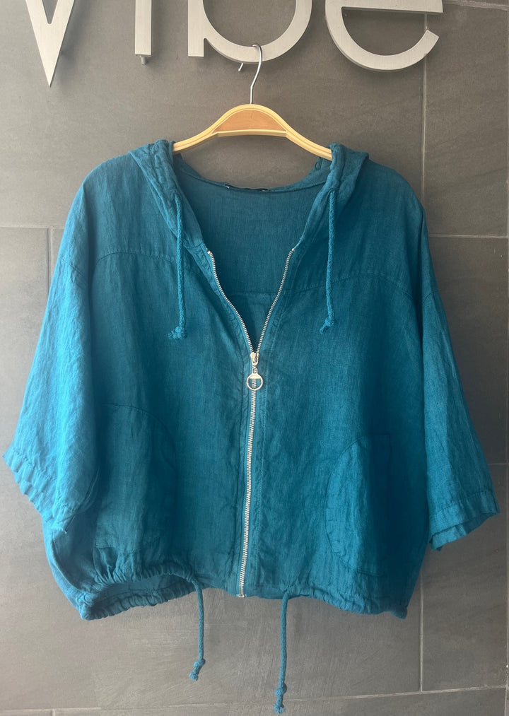 Meo Linen Bomber Jacket (Ocean Blue)