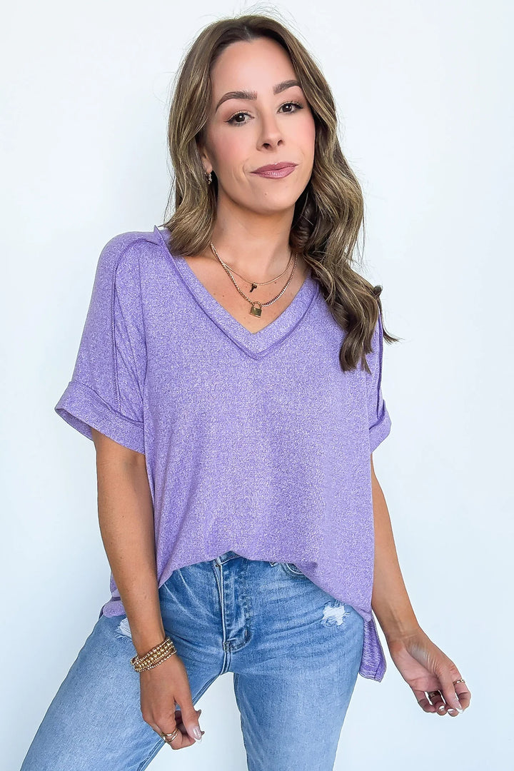 Zen Hacci Knit V Tee (Lavender)