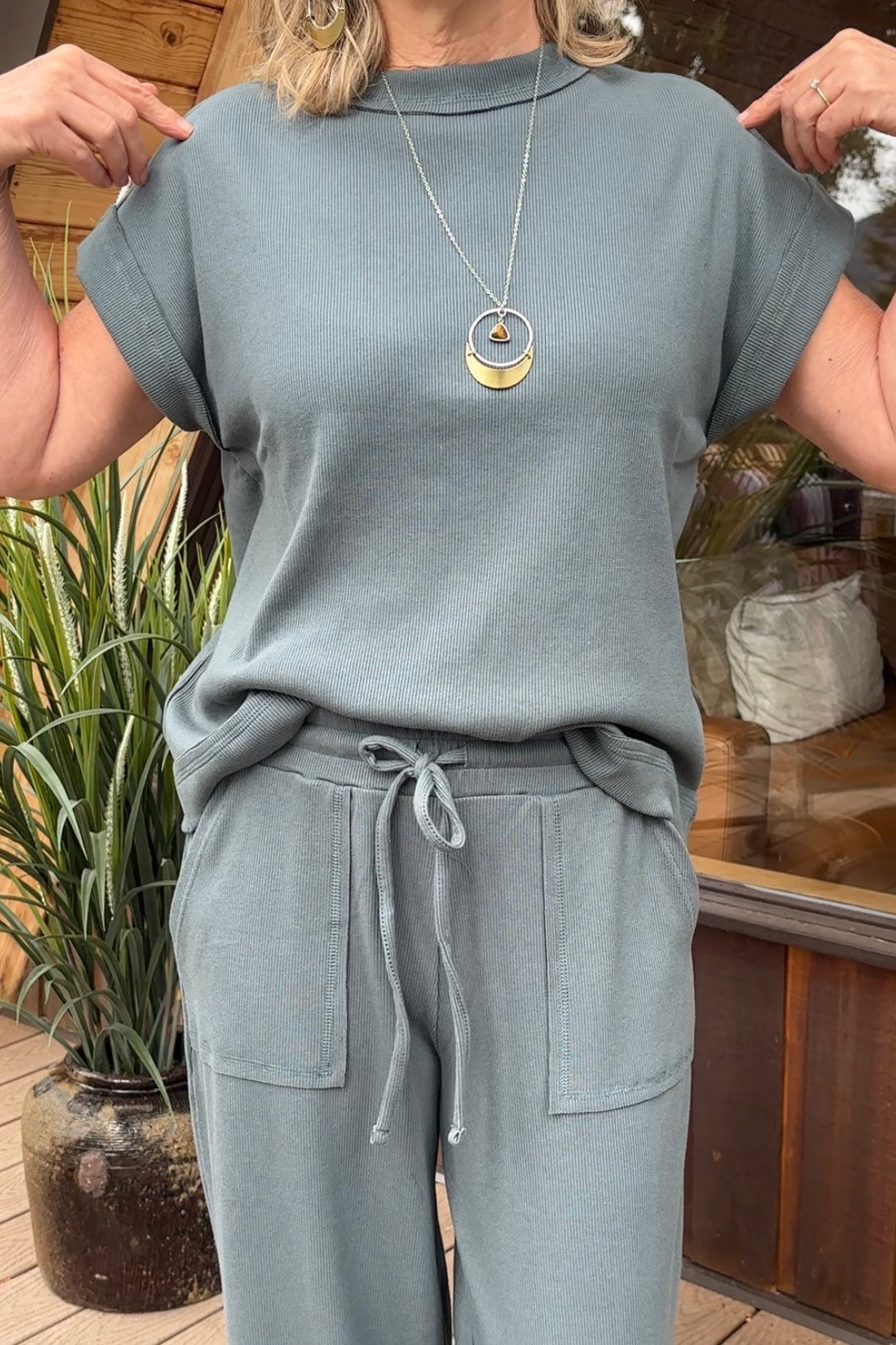 Zen Ribbed Lounge Set (Ash Jade)