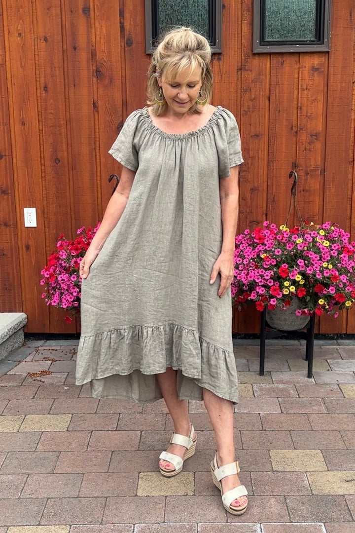 Meo Linen Flutter Pocket Dress (Taupe)