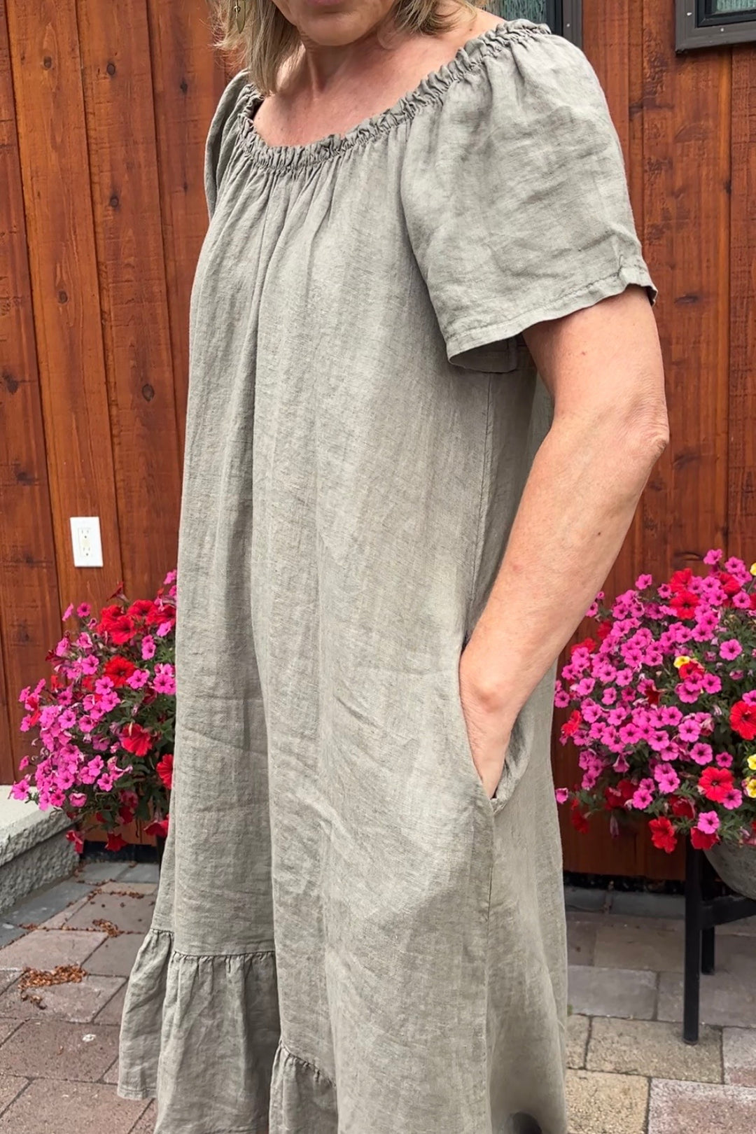 Meo Linen Flutter Pocket Dress (Taupe)