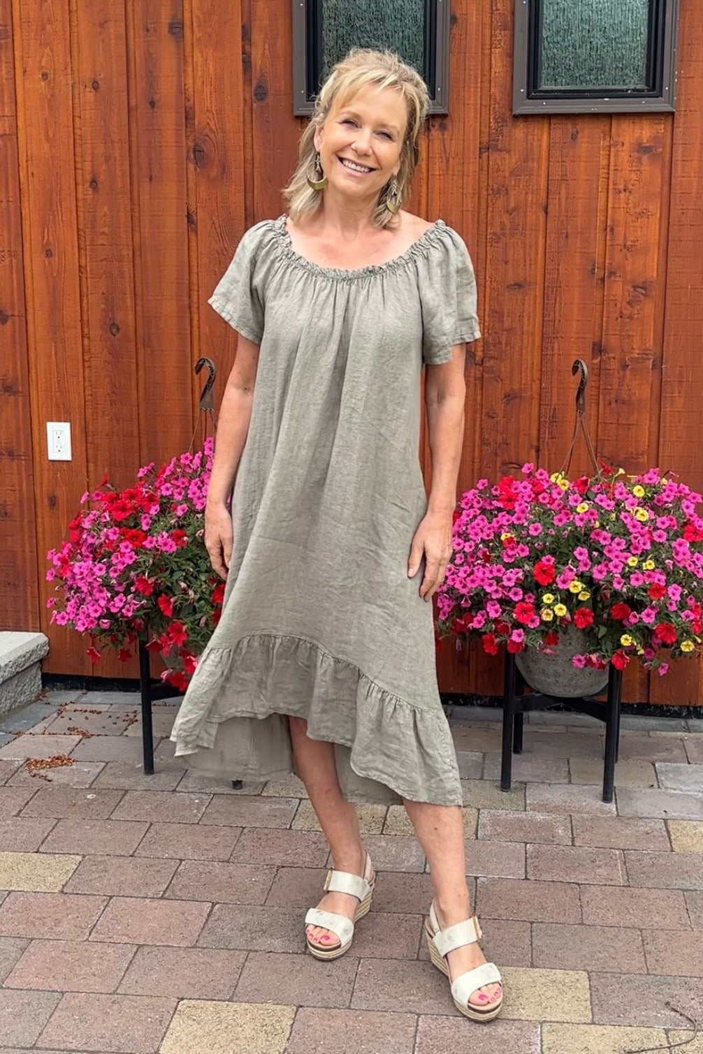 Meo Linen Flutter Pocket Dress (Taupe)