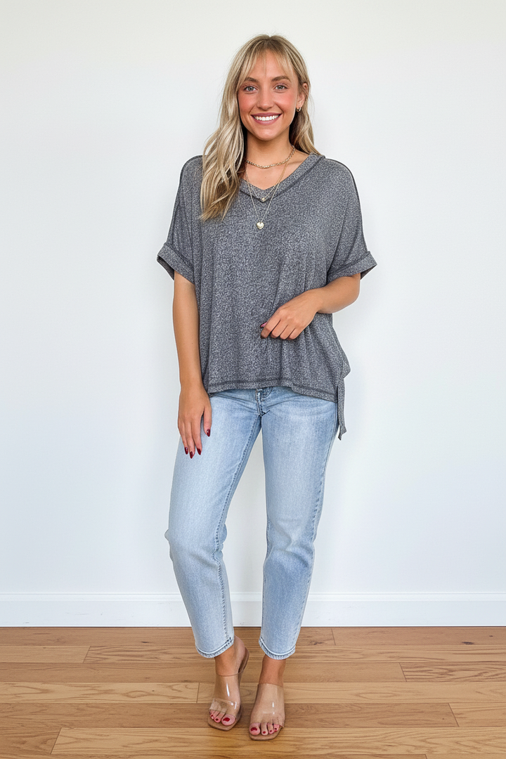 Zen Hacci Knit V Tee (Charcoal)