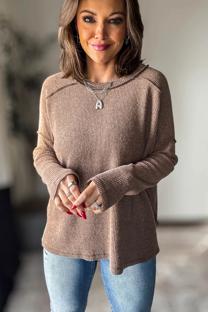 Zen Brushed High-Low Sweater (Brown)