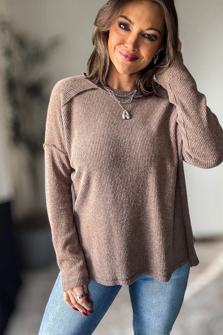 Zen Brushed High-Low Sweater (Brown)