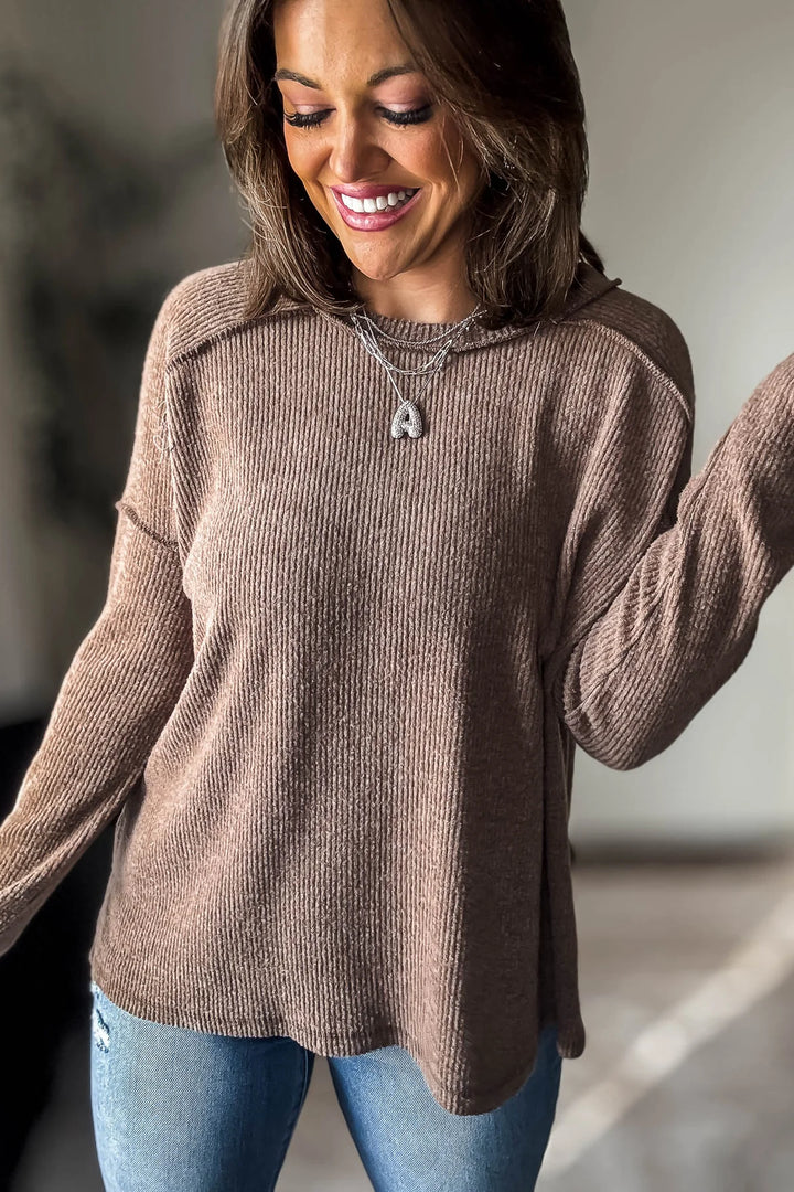 Zen Brushed High-Low Sweater (Brown)