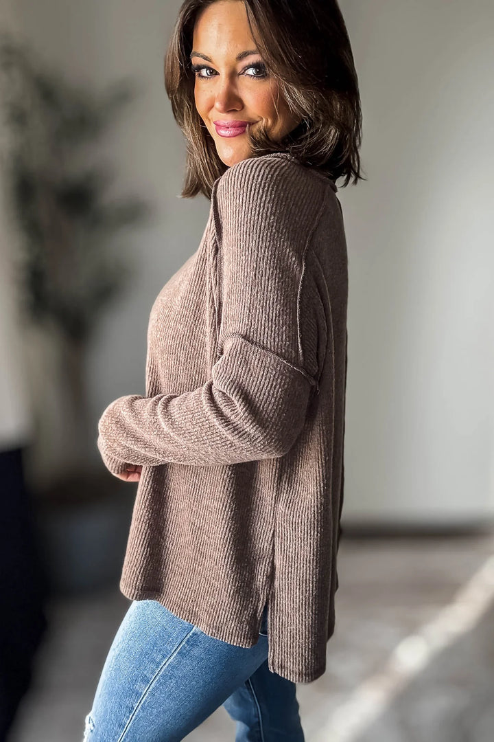 Zen Brushed High-Low Sweater (Brown)