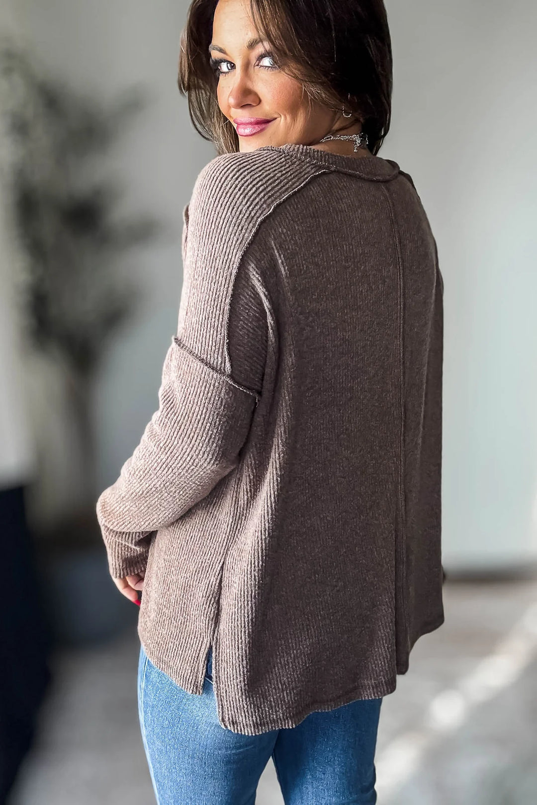 Zen Brushed High-Low Sweater (Brown)
