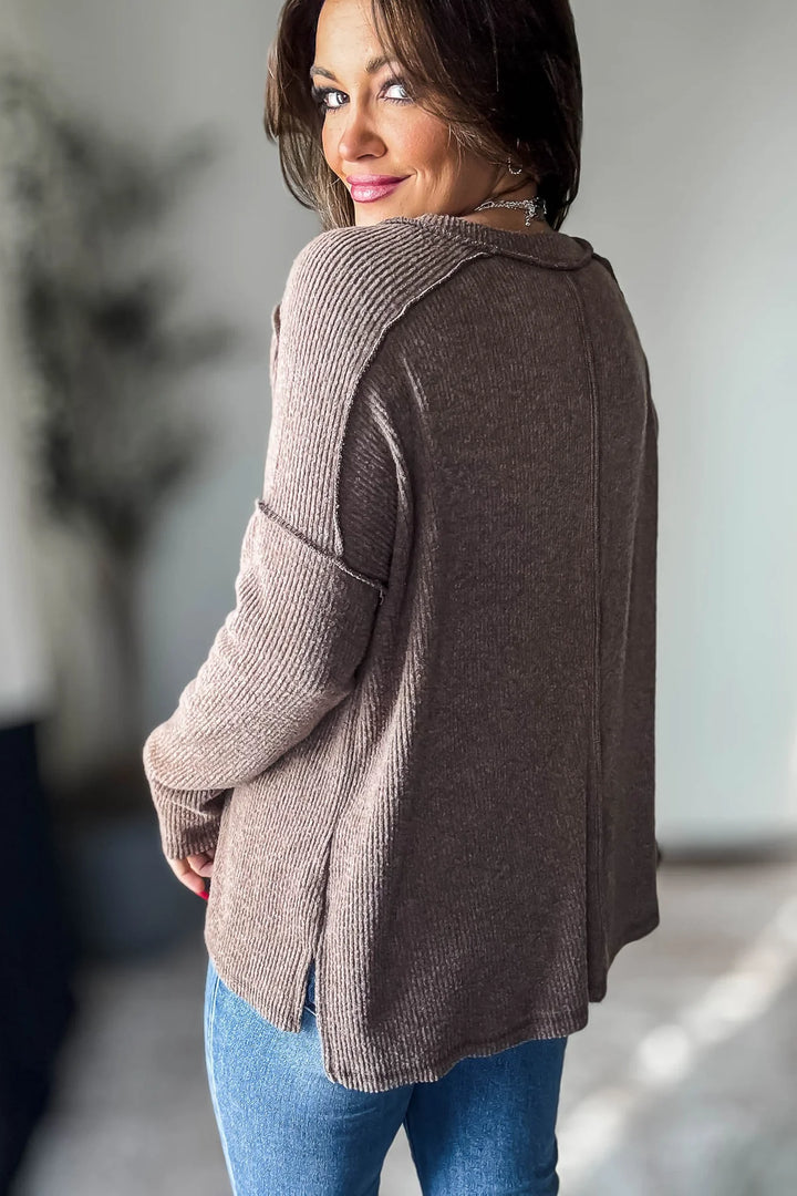 Zen Brushed High-Low Sweater (Brown)