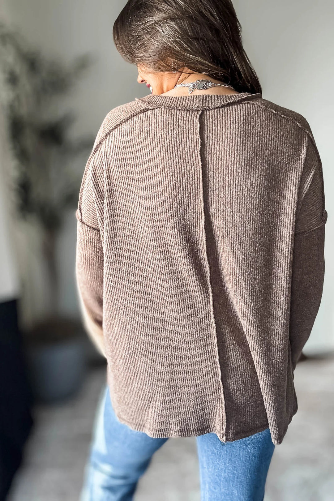 Zen Brushed High-Low Sweater (Brown)