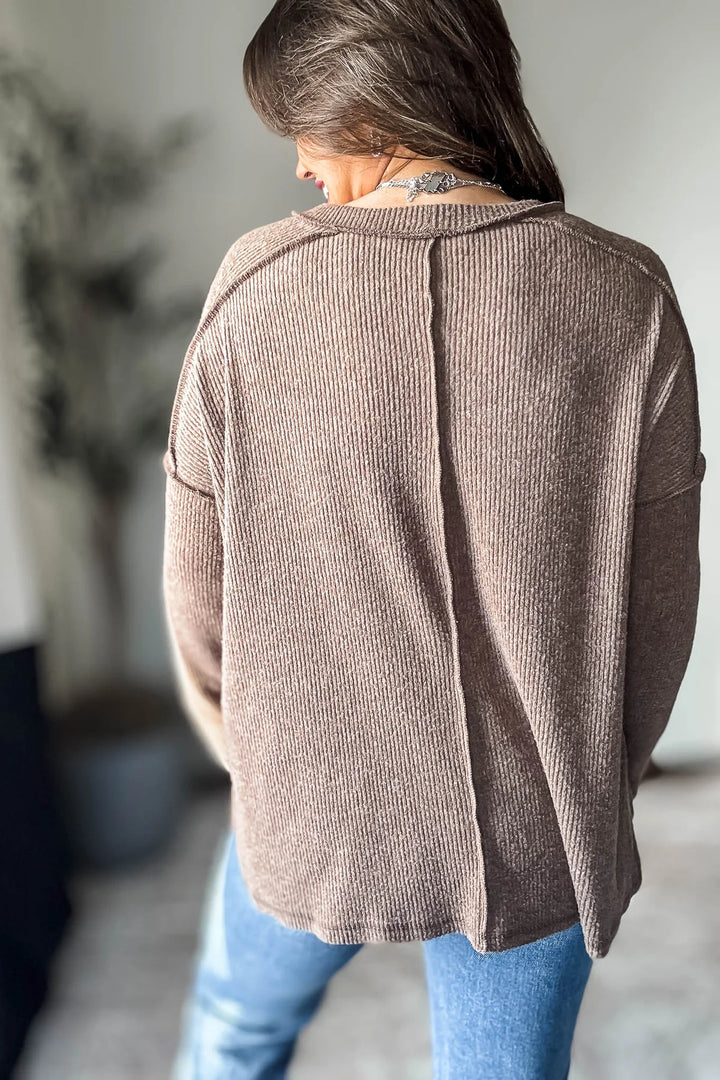 Zen Brushed High-Low Sweater (Brown)