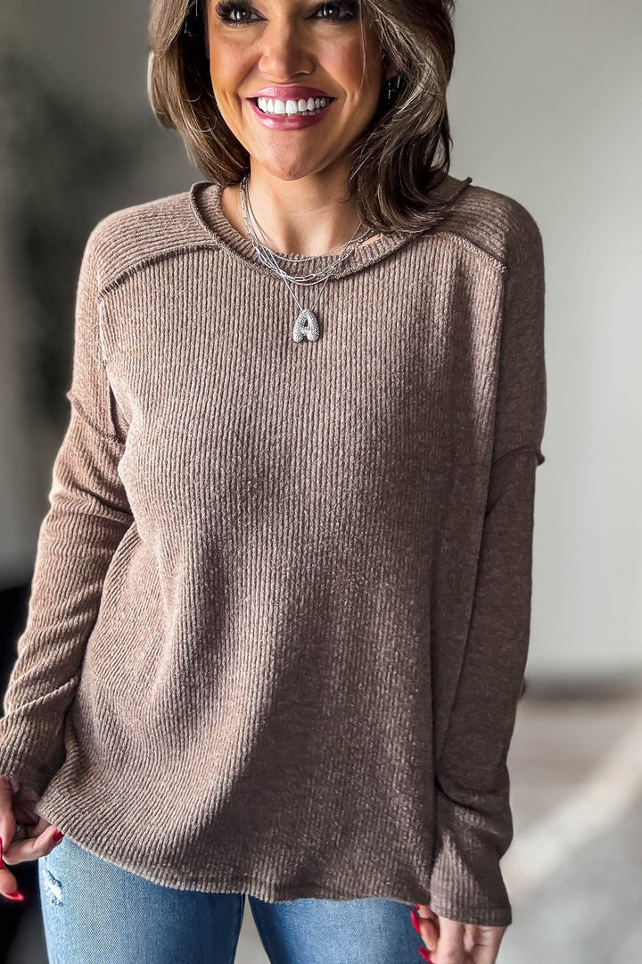 Zen Brushed High-Low Sweater (Brown)