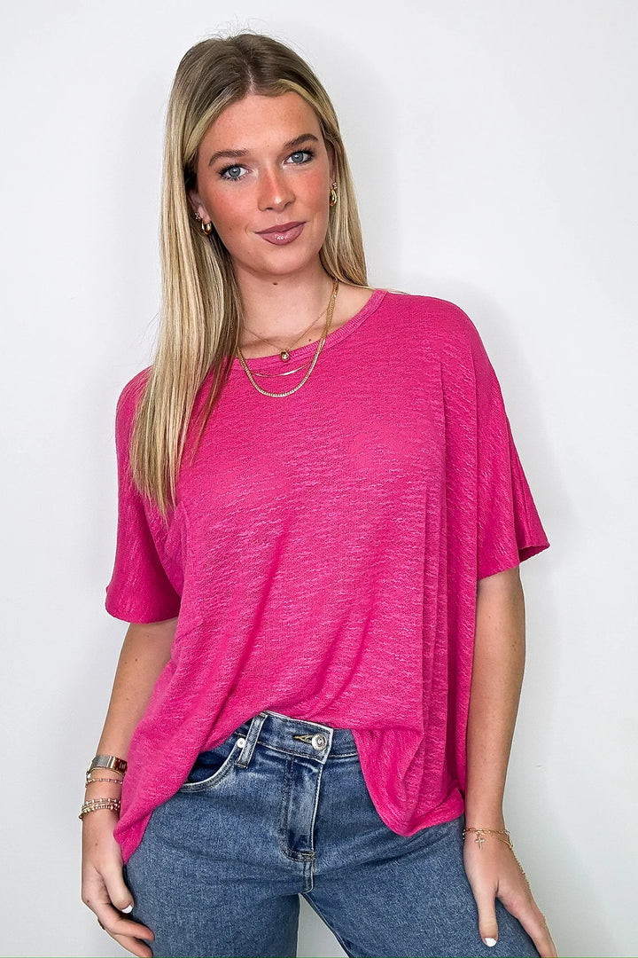 Zen Light Knit Pocket Tee (Hot Pink)