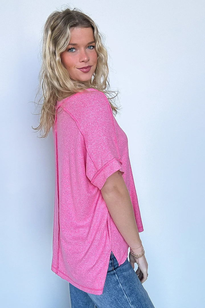 Zen Hacci Knit V Tee (Fuchsia)