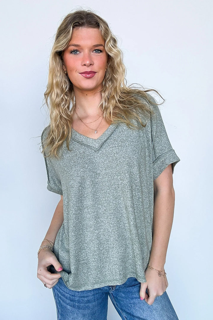 Zen Hacci Knit V Tee (Light Olive)