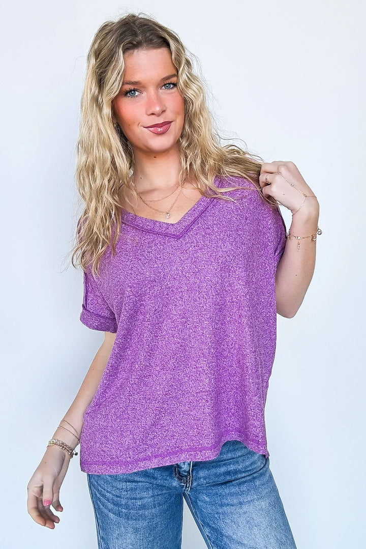 Zen Hacci Knit V Tee (Light Plum)