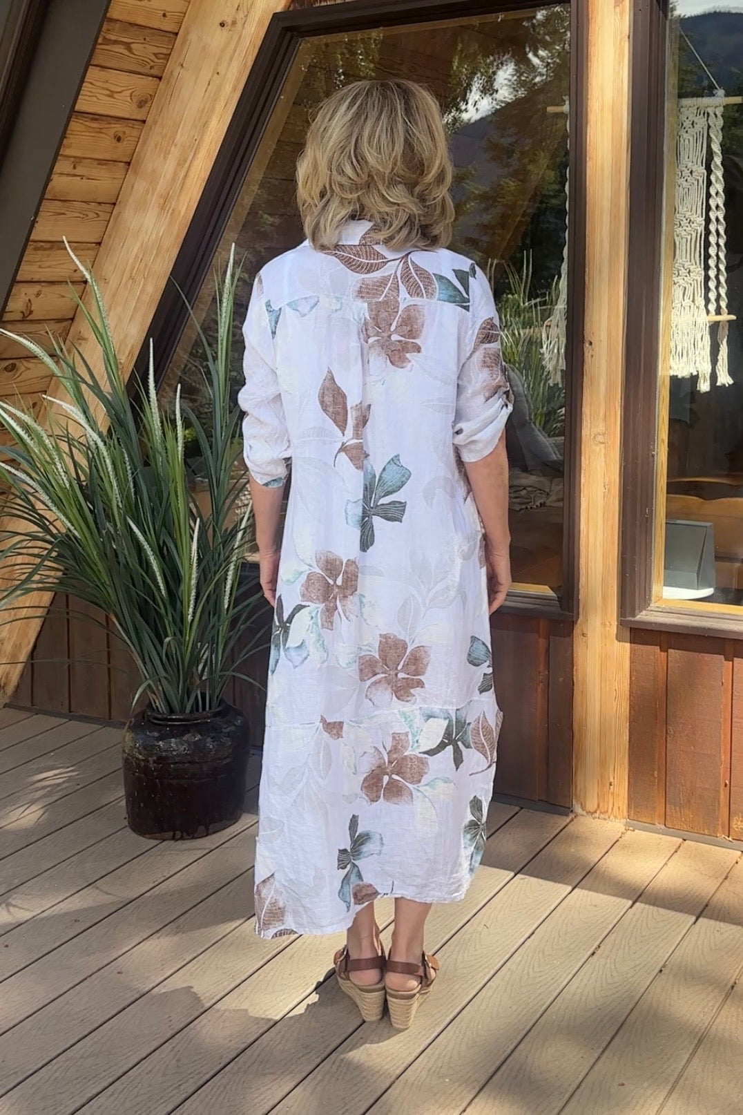 Meo Linen Foliage Cardigan Dress (White)