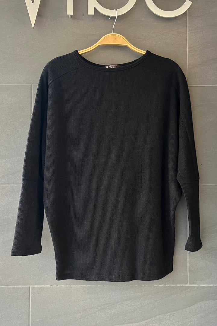 Bombom Knit Dolman Sweater (Black)