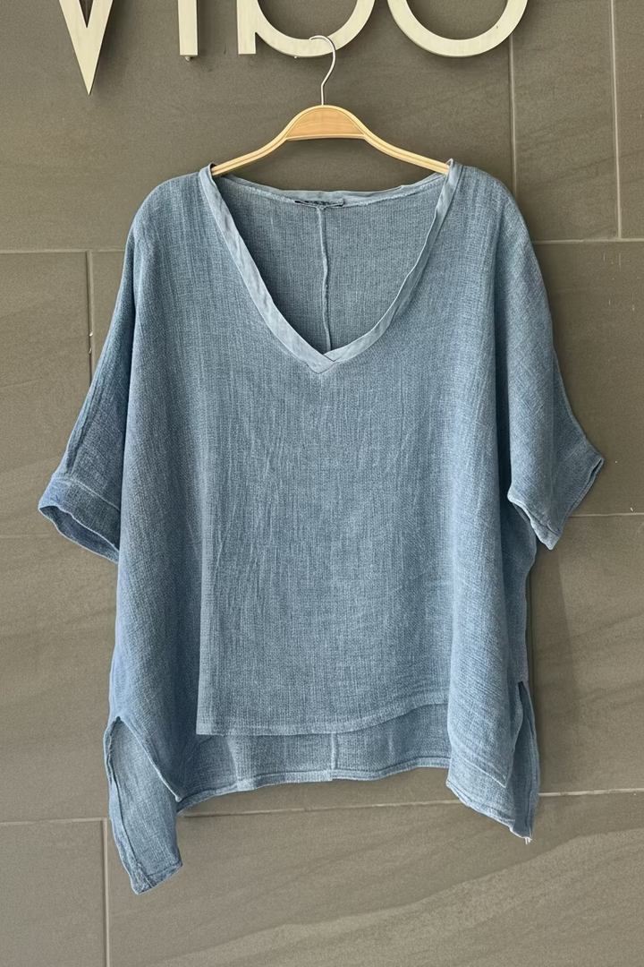 Meo Linen High-Low V Tee (Denim)