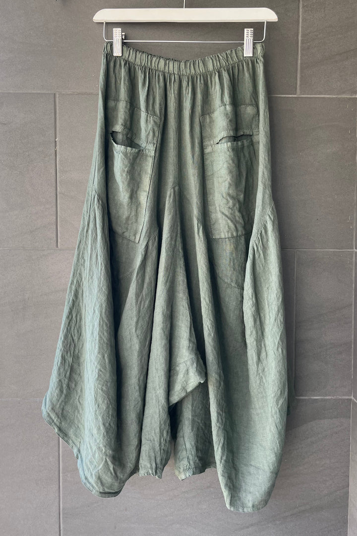 Meo Linen Crop Harem Pants (Olive)