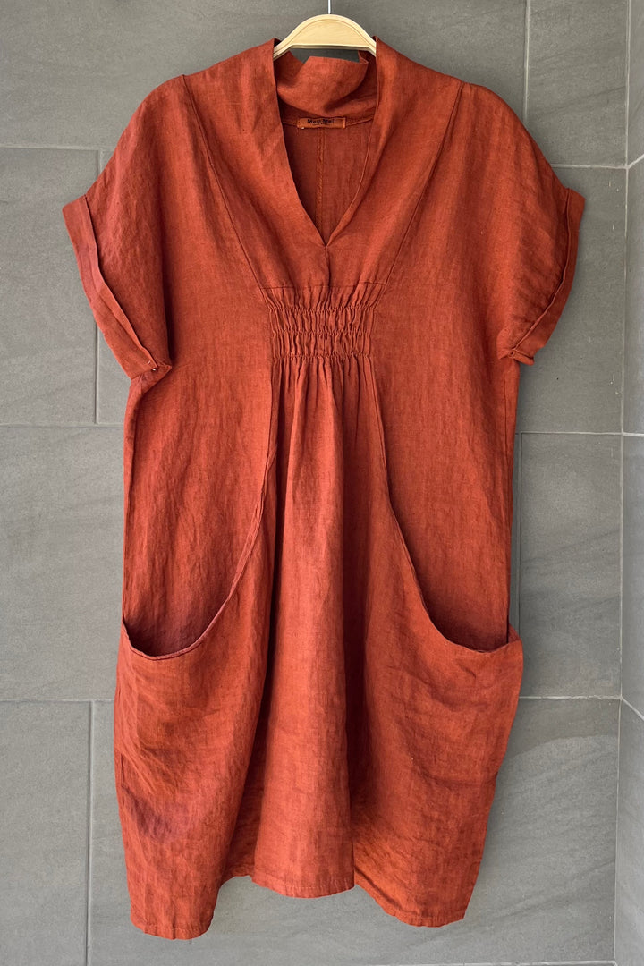 Meo Linen Pocket Dress (Cognac)