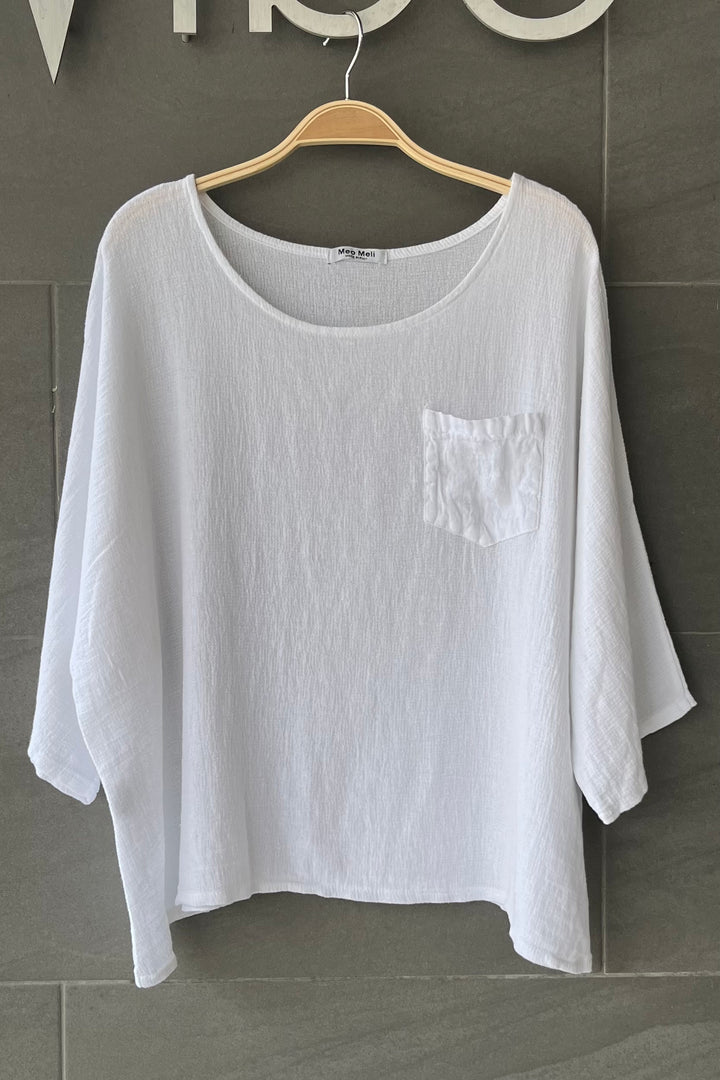 Meo Linen Boxy Pocket Tee (White)