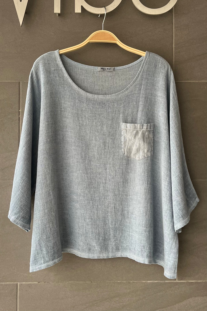 Meo Linen Boxy Pocket Tee (Denim)