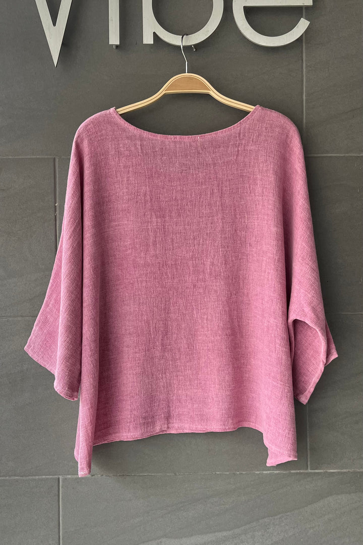 Meo Linen Boxy Pocket Tee (Dark Pink)