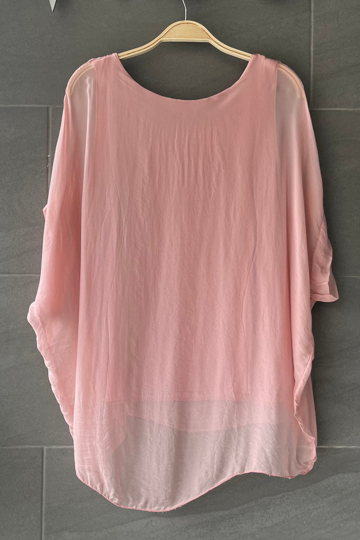 Natalie Silk Tee (Soft Pink)