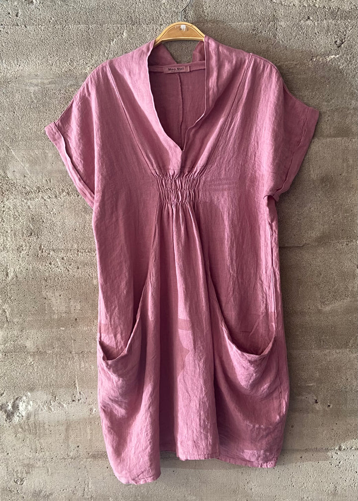 Meo Linen Pocket Dress (Dark Pink)