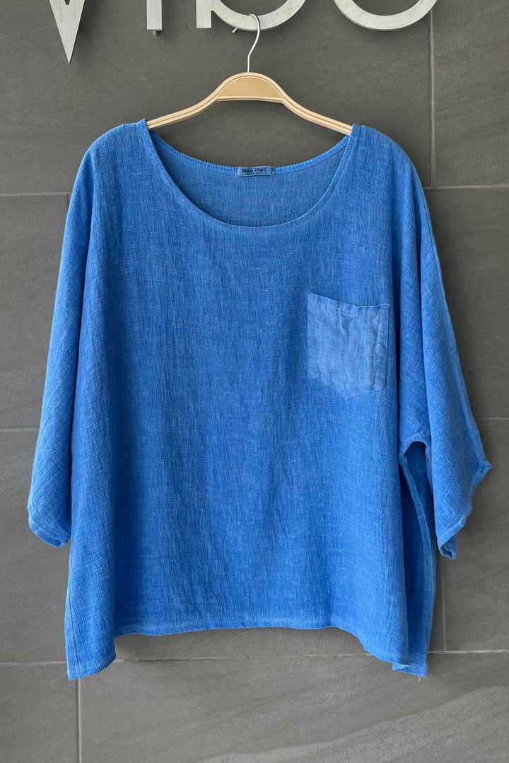 Meo Linen Boxy Pocket Tee (Royal)