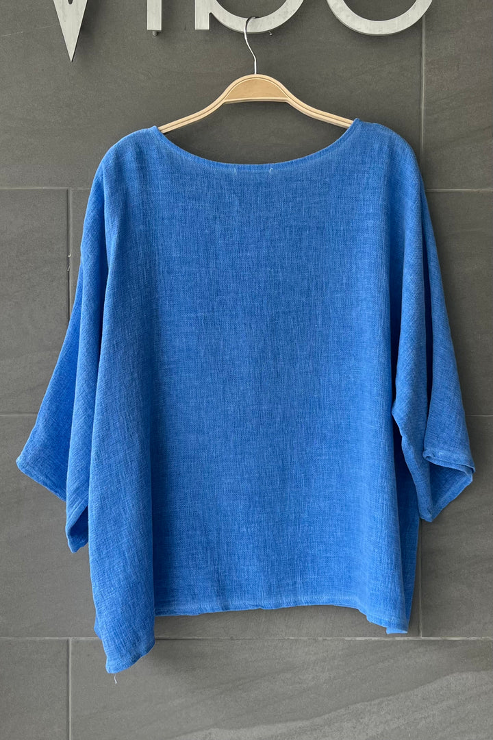 Meo Linen Boxy Pocket Tee (Royal)