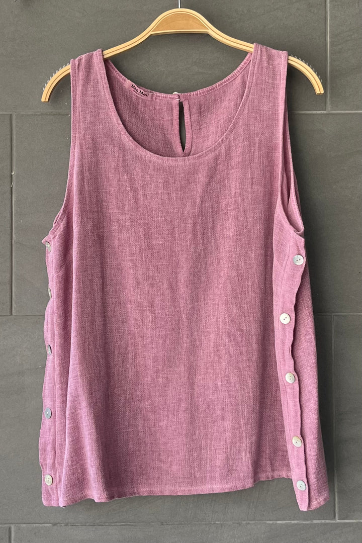 Meo Linen Emilia Button Tank (Dark Pink)