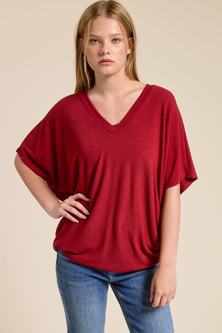 Jolie Slouchy Dolman Tee (Wine)