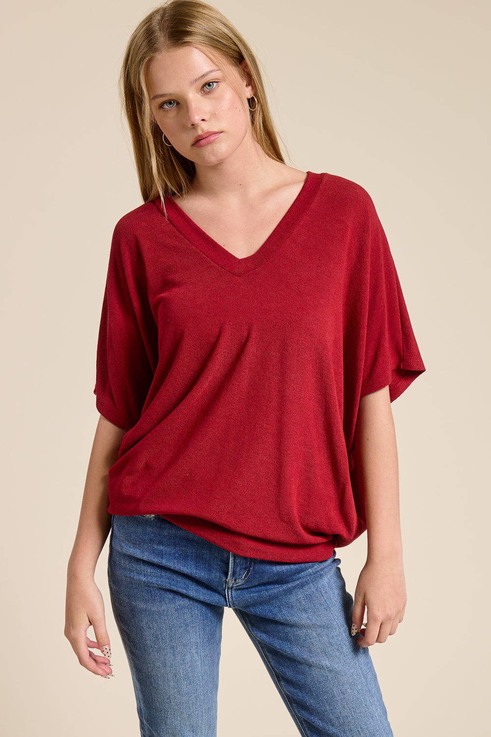 Jolie Slouchy Dolman Tee (Wine)