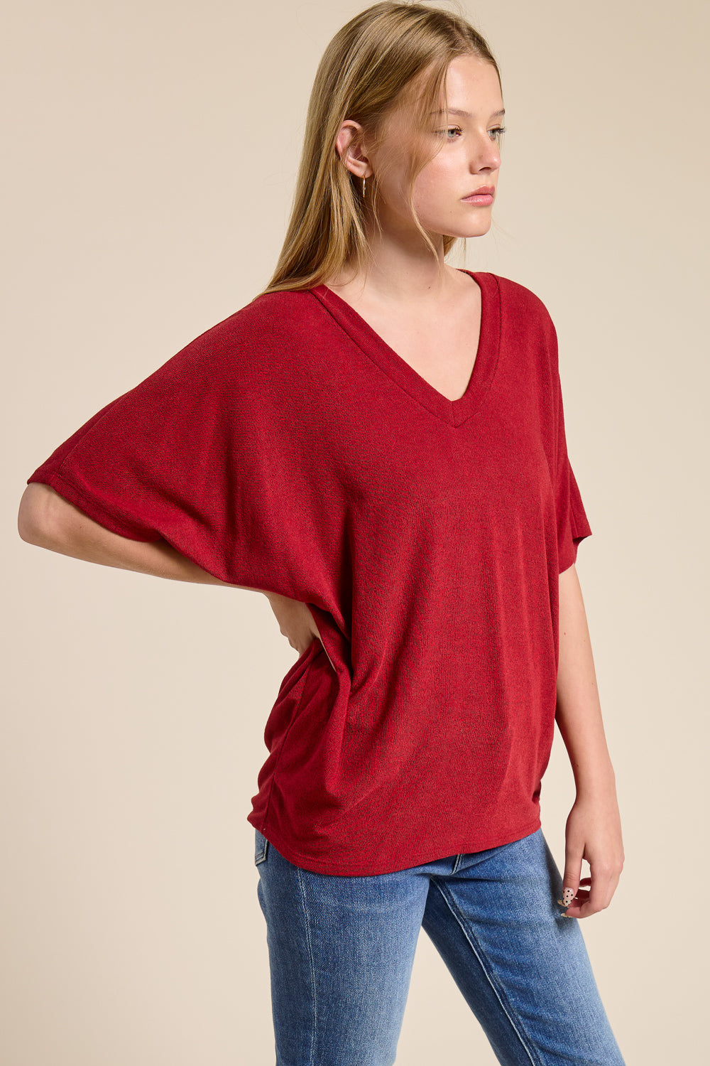 Jolie Slouchy Dolman Tee (Wine)