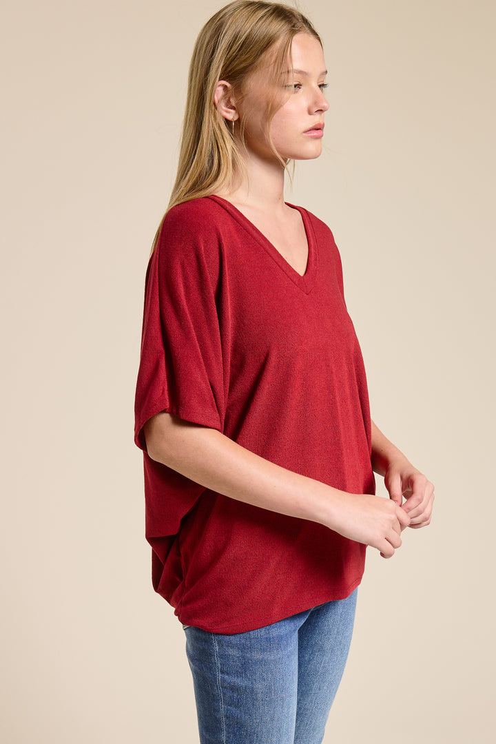 Jolie Slouchy Dolman Tee (Wine)