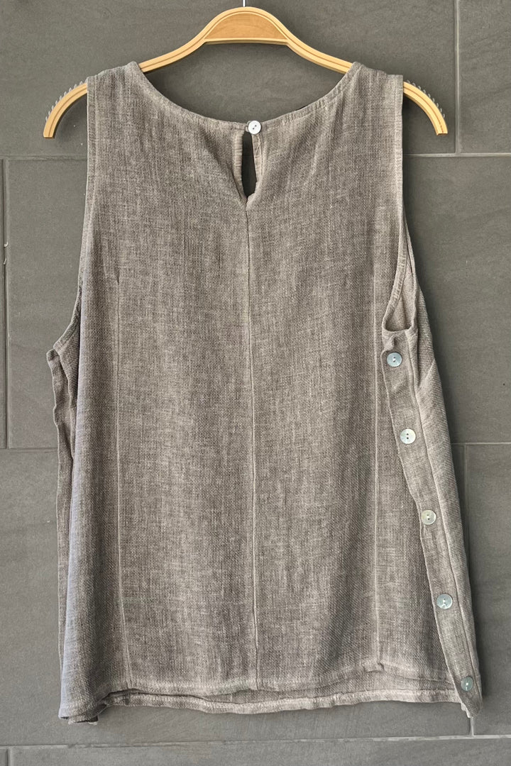 Meo Linen Emilia Button Tank (Taupe)