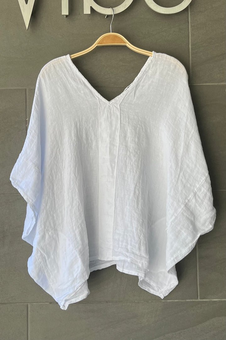 Meo Linen Relaxed V Neck Tee (White)