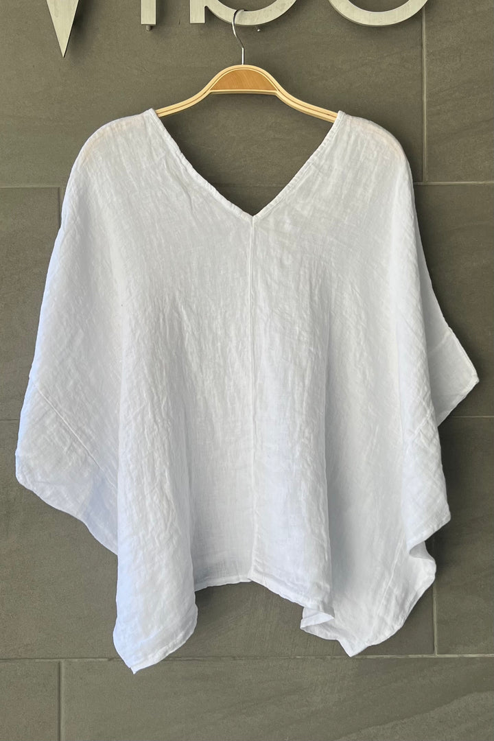 Meo Linen Relaxed V Neck Tee (White)