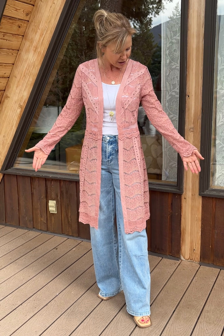Vocal Studded Lace Cardigan (Salmon)