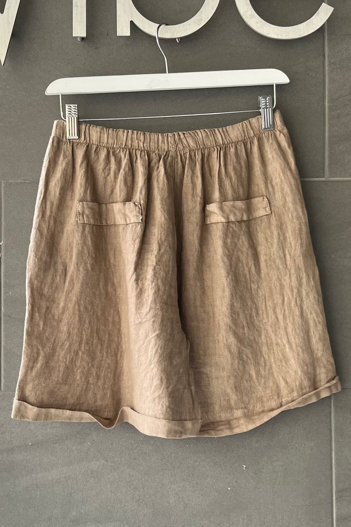 Meo Linen High Rise Shorts (Taupe)