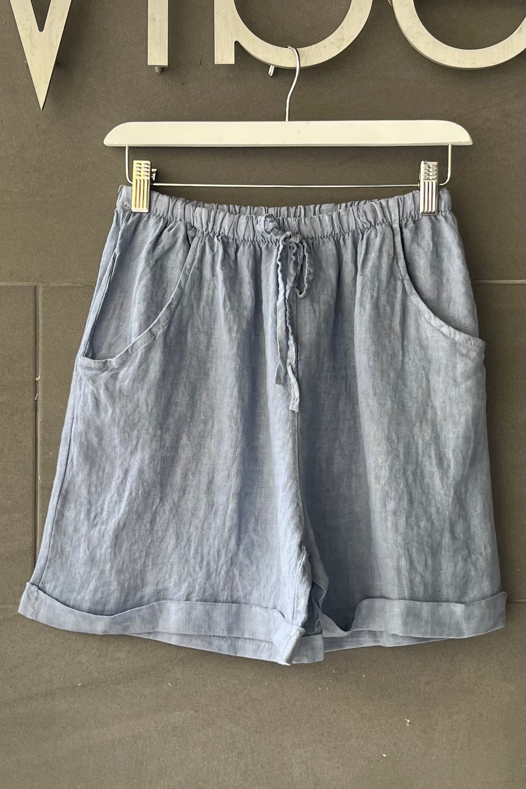 Meo Linen High Rise Shorts (Denim)