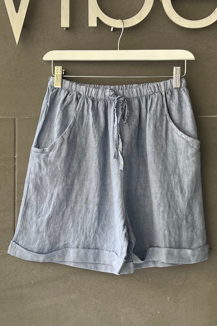 Meo Linen High Rise Shorts (Denim)