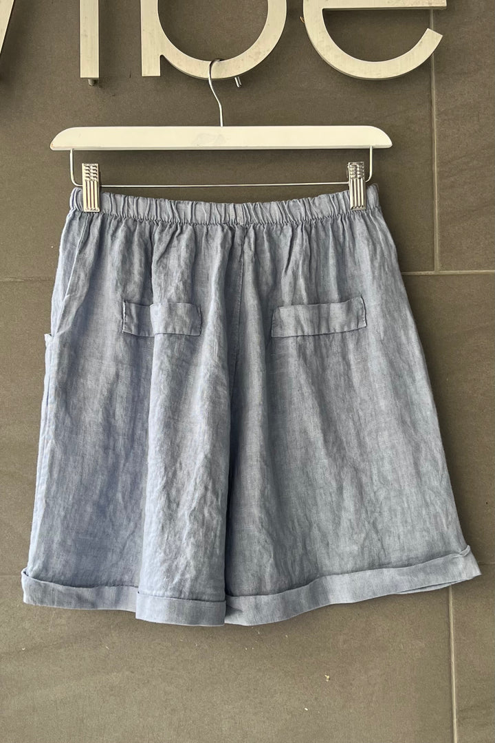 Meo Linen High Rise Shorts (Denim)