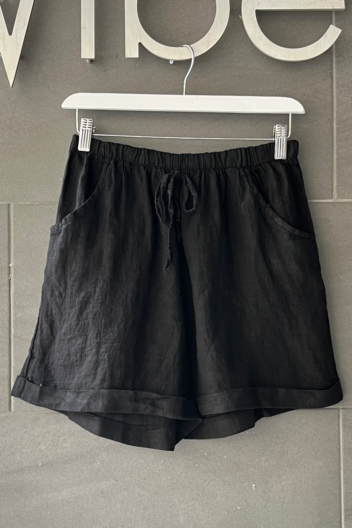 Meo Linen High Rise Shorts (Black)